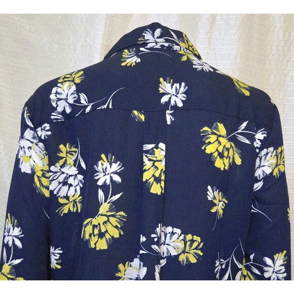 Banana Republic Floral Chiffon Shirt Women's M Navy Yellow White - Picture 4 of 10